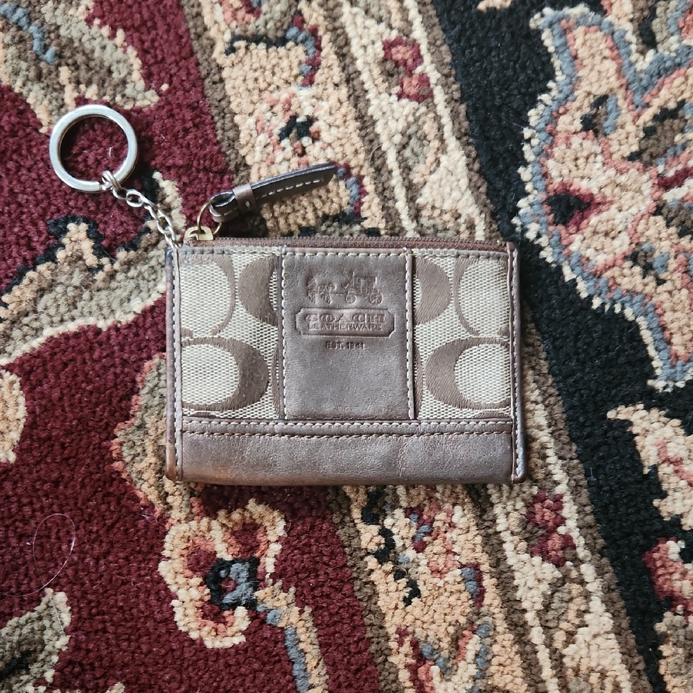 Coach Brown and Tan Keychain Wallet